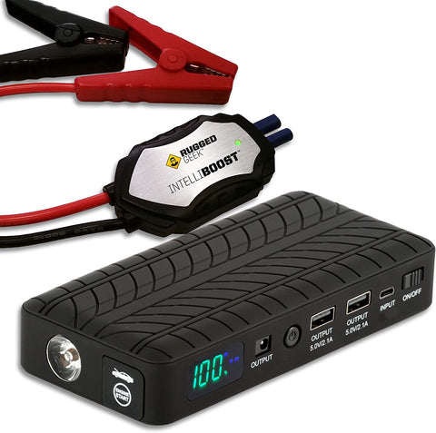 Rugged Geek RG1000 INTELLIBOOST 1000A Portable Auto Jump Starter and Power Supply with LCD Display. USB Laptop Charging. Emergency Auto Jump Box for 12V vehicles such as Cars, Trucks, SUVs and more