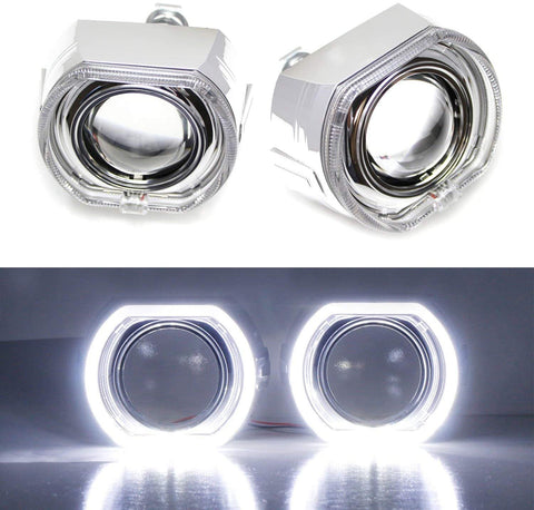iJDMTOY (2) 3.0-Inch H1 Bi-Xenon HID Projector Lens w/DTM Style Square LED Halo Rings Daytime Running Light Shroud Compatible With Headlight Retrofit, Custom Headlamps Conversion
