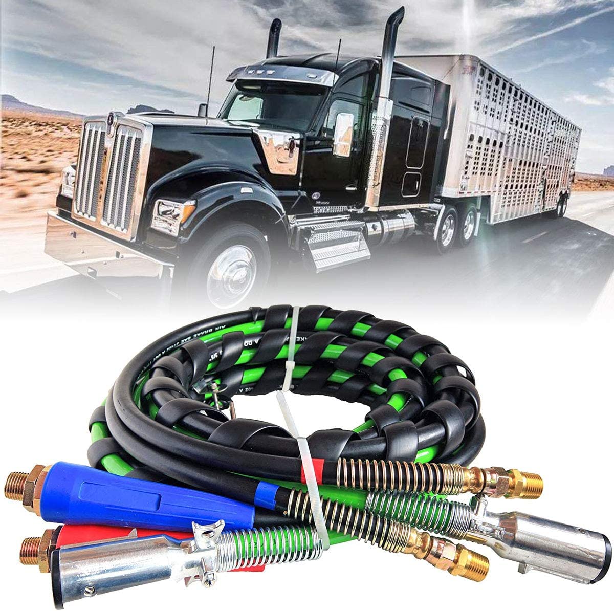 Semitrailer Tractor 12 Ft 3-in-1 Wrap Set ABS Electrical and Rubber Air Line Hose Assemblies, for Semi Truck Tractor Trailer (12FT) (12FT)