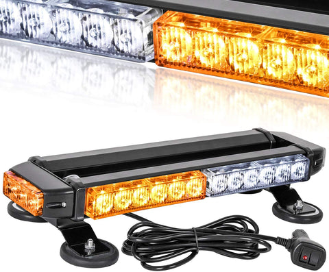 Zmoon LED Strobe Flashing Light Bar -30 LED High Intensity Emergency Hazard Warning Lighting Bar/Beacon/with Magnetic Base and 16 ft Straight Cord for Car Trailer Roof Safety (Amber/White)