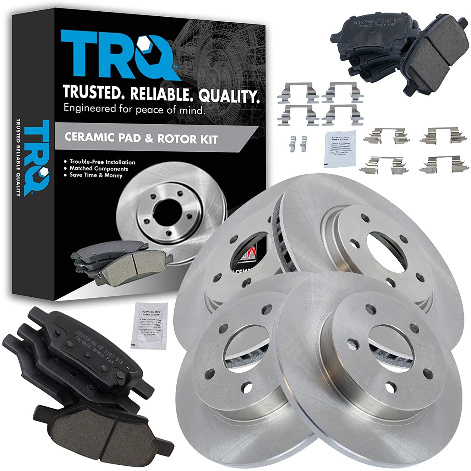 TRQ Premium Ceramic Brake Pad & Rotor Front & Rear Kit for Chevy Pontiac