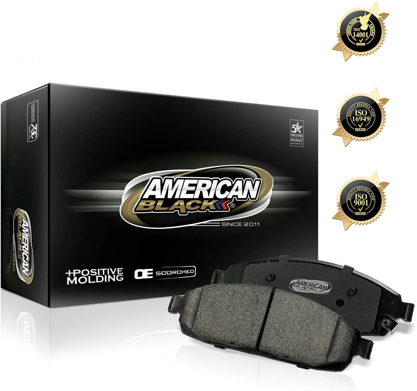 American Black ABD702M Professional Semi-Metallic Front Disc Brake Pad Set Compatible With Expedition F-150 Lightning Heritage F-250 Navigator - OE Premium Quality - Perfect fit, QUIET and DUST FREE