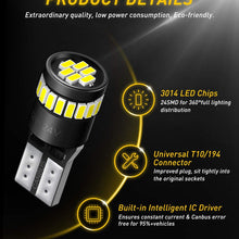 AUXITO 194 LED Bulbs 168 175 2825 W5W T10 24-SMD 3014 Chipsets 6000K White for Car Dome Map Door Courtesy License Plate Lights Pack of 2