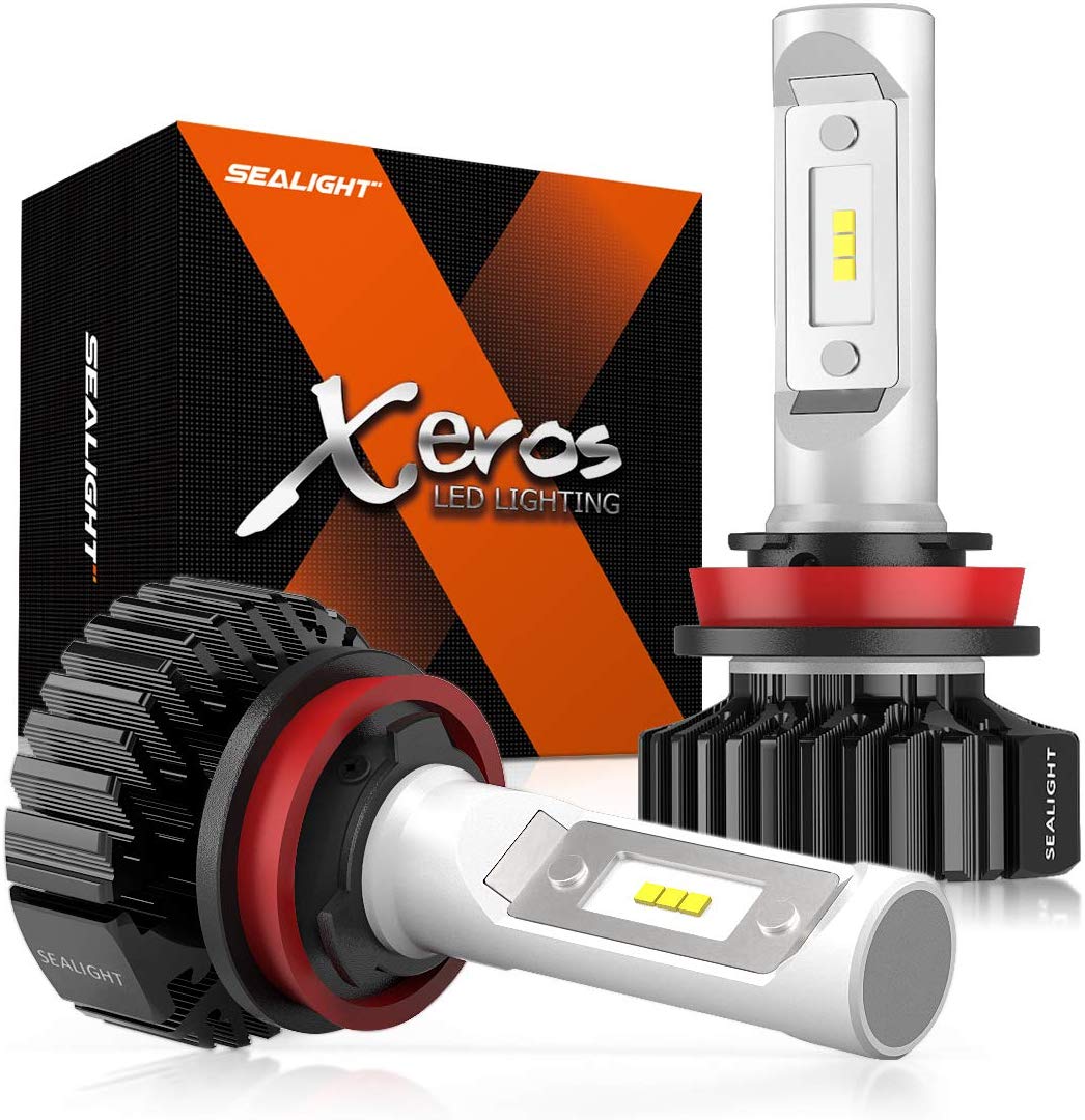 SEALIGHT H11 LED Headlight Bulb, H8 H9 H16 LED Bulb, Low Beam, Fog Light, Compact Fanless Design, 6500 Lumens, 6000K Cool White, 12 CSP Chips