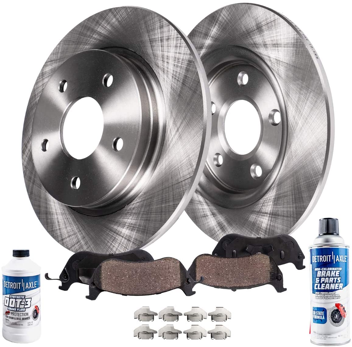 Detroit Axle - Pair (2) Rear Disc Brake Kit Rotors w/Ceramic Pads w/Hardware & Brake Kit Cleaner & Fluid for 2005 2006 2007 2008 2009 2010 2011 2012-2016 Honda CR-V - [2010-2018 Acura RDX 2WD]