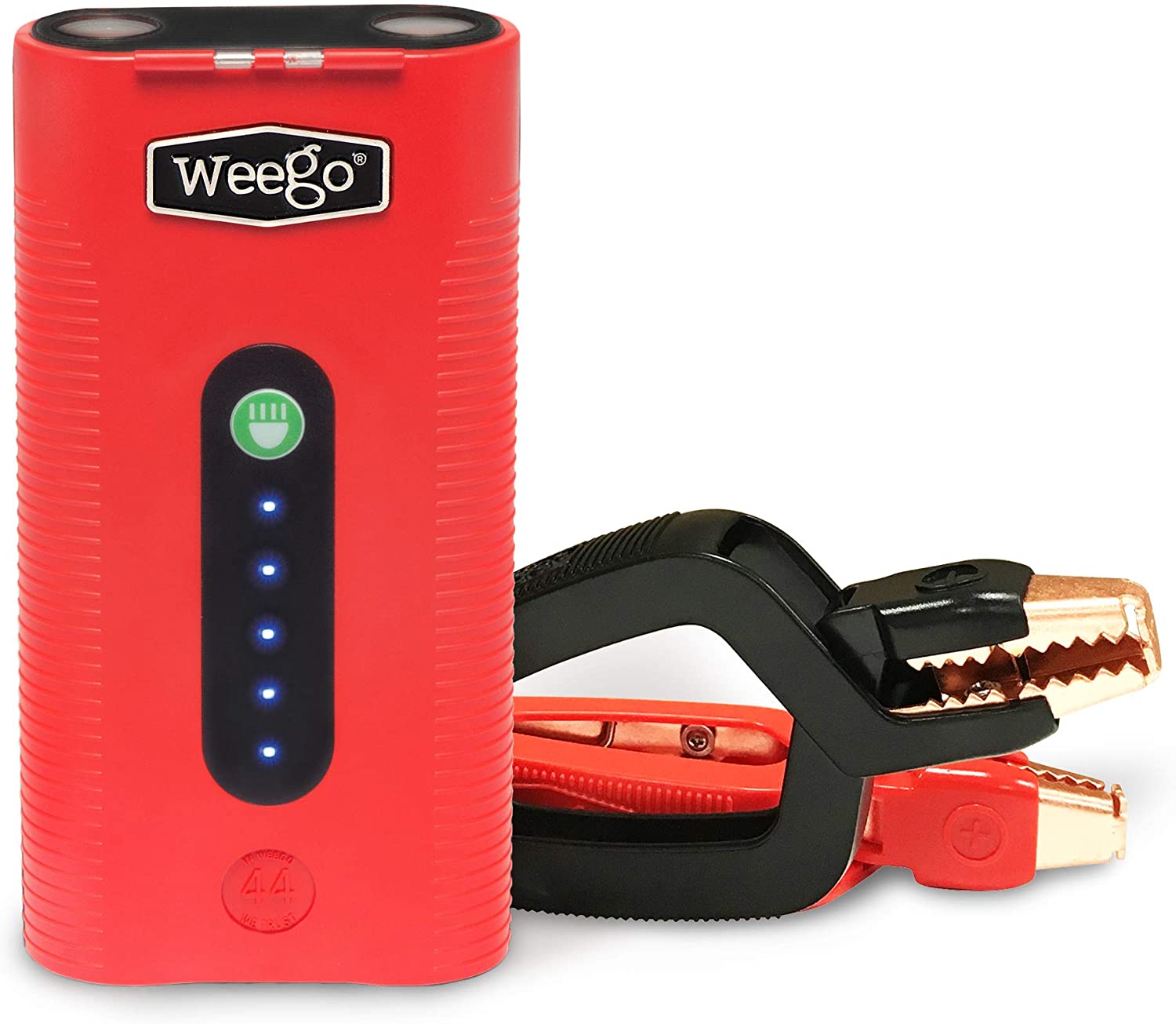 Weego 44.1 Jump Starting Power Pack (New 2019 Model) 2100 Peak 440 Cranking Amps High Performance Lithium Ion Jump Starter Quick Charges Phones 500 Lumen LED Flashlight IP 65 Water Resistent