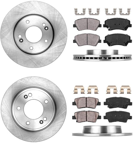 CRK01237 FRONT 280mm + REAR 262mm Premium OE 5 Lug [4] Brake Rotors + Ceramic Brake Pads + Clips [ fit Hyundai Elantra ]