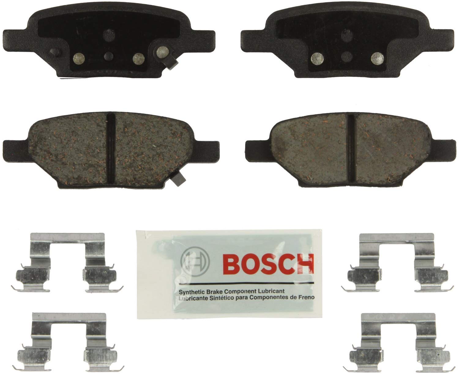 Bosch BE1033H Blue Disc Brake Pad Set with Hardware for Select Chevrolet Cobalt, HHR, Malibu; Pontiac G5, G6, Pursuit; and Saturn Aura, Ion - REAR