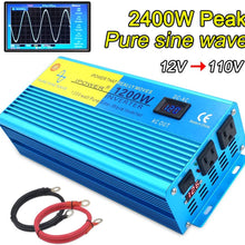 IpowerBingo Pure Sine Wave Power Inverter 1200W/2400W(Peak) 12V DC to 110 V AC with 2 AC Outlets 2 Battery Cables with LCD Display Car Boat Inverter