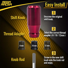 Mega Racer Red Aluminum Shift Knob for Buttonless Automatic and 4, 5 and 6 Speed Manual Transmission Vehicles