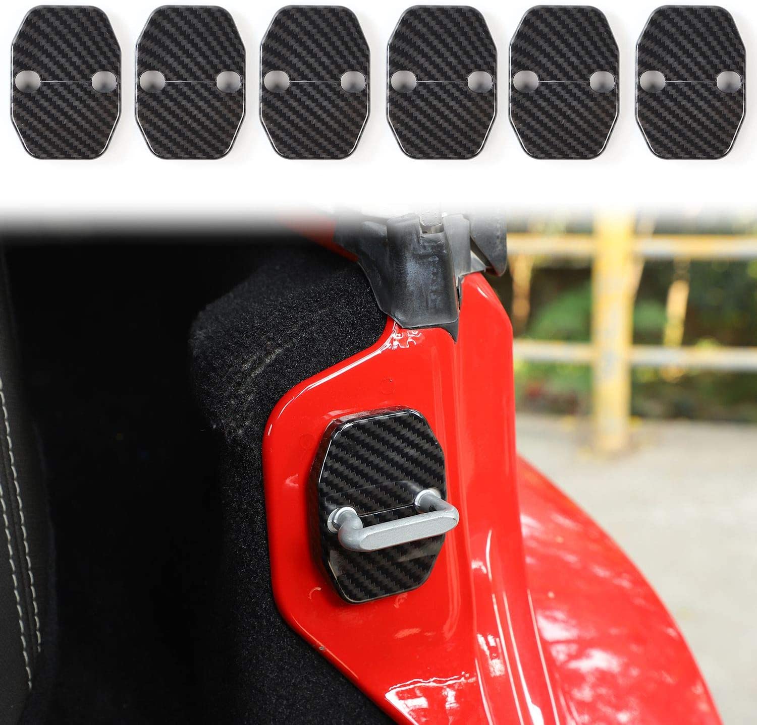 Voodonala for Jeep JK ABS Carbon Fiber Door Lock Covers Protection Trim for 2007-2019 Jeep Wrangler JK JKU, 2016+ Jeep Renegade, 2011+ Grand Cherokee, Chrysler, Grand Commander, 2019 RAM 6PCS