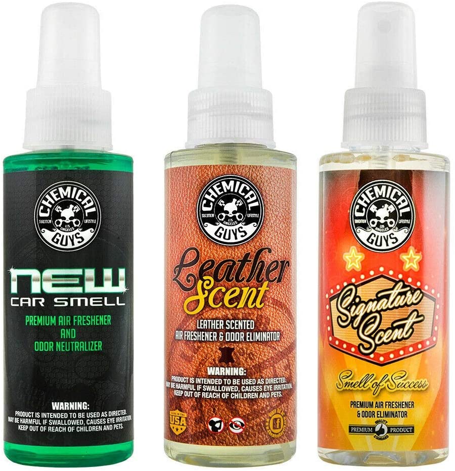 Chemical Guys AIR_301_04 Best Air Freshener Kit - New Car Scent, Leather Scent & Signature Stripper Scent (3) 4 oz. Bottles