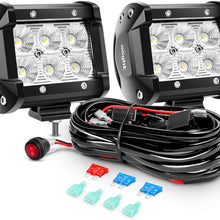 Nilight 2PCS 4 Inch 18W Flood Led Light Bars LED Work Lights Led Fog Lights Off Road Driving Lights With Off Road Wiring Harness, 2 Years Warranty