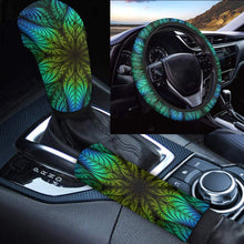 GLENLCWE Sunflower Blue Background Car Steering Wheel Cover Gear Shift Knob Cover & Handbrake Cover Four Seasons Universal 3-Piece Set