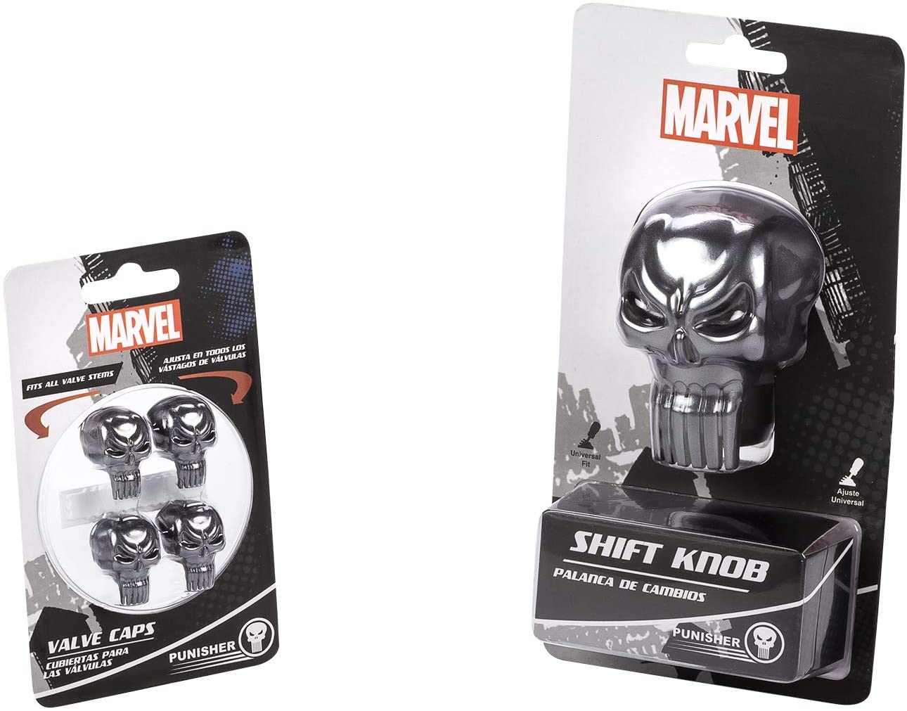 Pilot Automotive Universal Marvel Punisher Car Shift Knob and Valve Cap Accessories Combo Kit | Collectible Official Merchandise