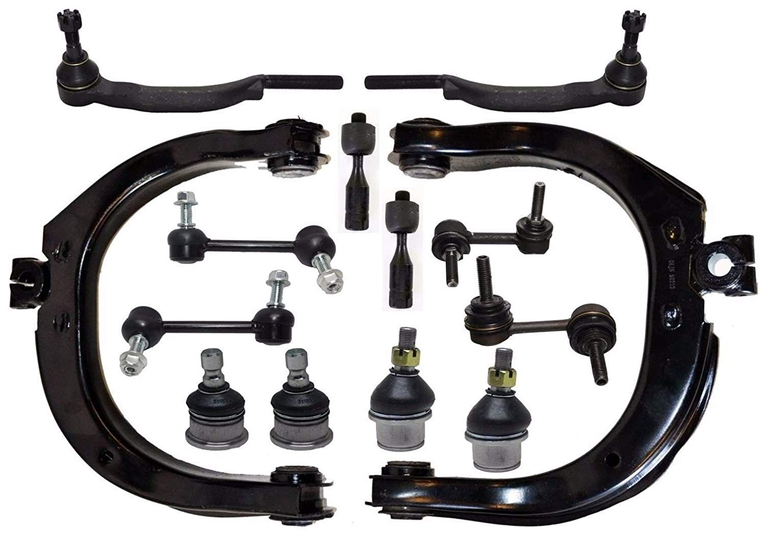 PartsW 14 Piece Kit Control Arms Ball Joints Tie Rod Ends Sway Bar End Links, Outer Tie Rod Fit Vehicles W/16 mm Threads Only