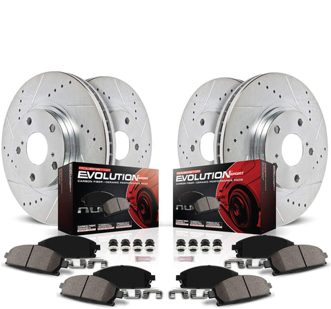 Power Stop K6268 Front & Rear Brake Kit with Drilled/Slotted Brake Rotors and Z23 Evolution Ceramic Brake Pads