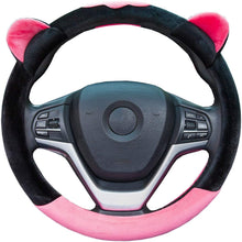 ChuLian Cute Winter Warm Plush Auto Car Steering Wheel Cover for Women Girls, Universal 15 Inch Car Accessories, Rose Red