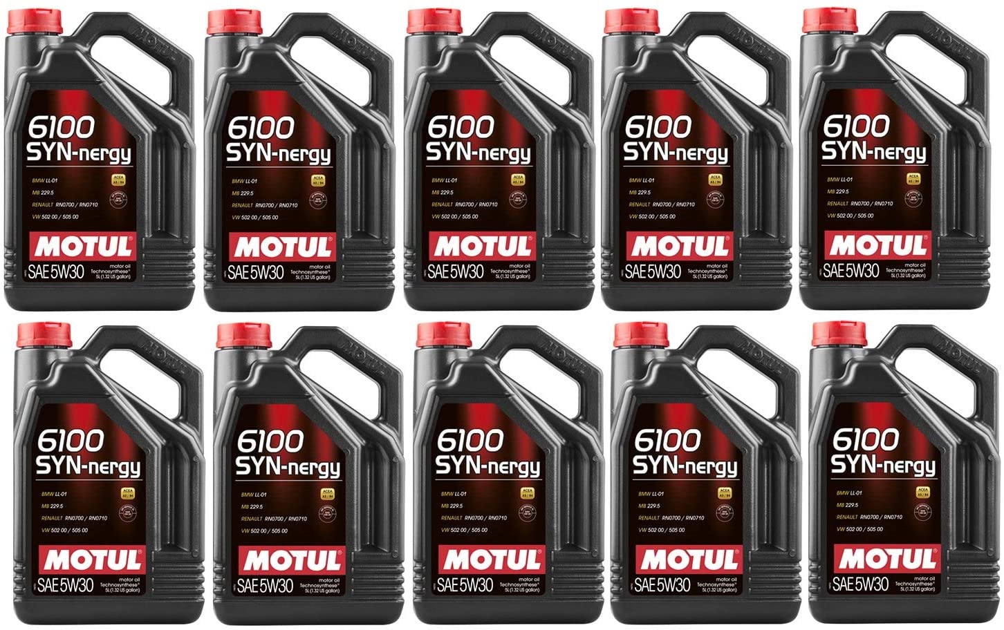 Motul 107972 Set of 10 6100 SYN-nergy 5W-30 Motor Oil 5-Liter Bottles