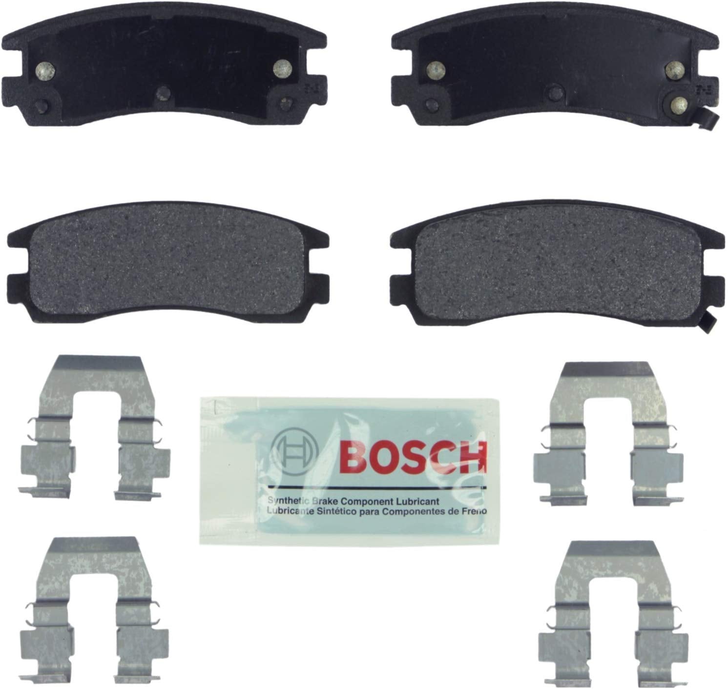 Bosch BE508H Blue Disc Brake Pad Set with Hardware for Select Buick, Cadillac, Chevrolet, Oldsmobile, Pontiac, and Saturn Vehicles - REAR