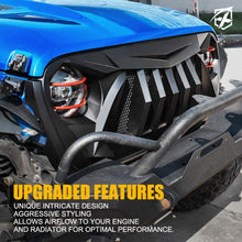 Xprite Matte Black Front Grille Grid Grill w/Mesh for 2018-2020 Jeep Wrangler JL JT - Black Widow Series