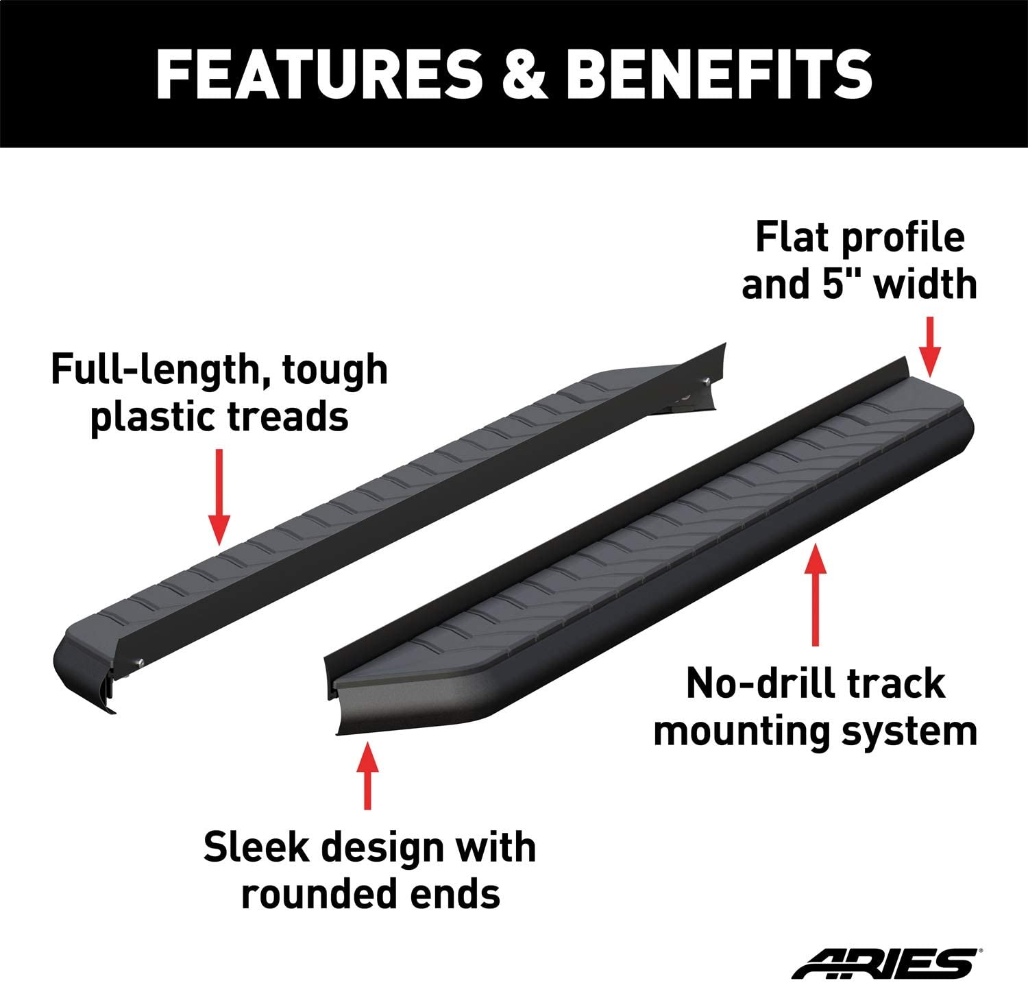 ARIES 2051970 AeroTread Running Boards 5 in. Carbide Black Powder Coat Aluminum Mounting Brackets Sold Separately AeroTread Running Boards