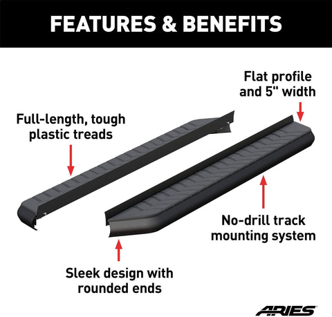 ARIES 2051970 AeroTread Running Boards 5 in. Carbide Black Powder Coat Aluminum Mounting Brackets Sold Separately AeroTread Running Boards