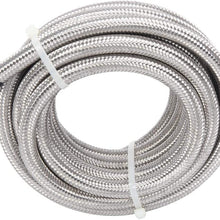 16 Feet 6AN AN6 3/8" Fuel Line Hose Braided Stainless Steel Oil Gas Fuel Hose CPE Synthetic Rubber Line Silver
