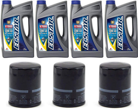 Suzuki ECSTAR V7000 10W-40 Marine 4-Stroke Engine Oil, 4 Gal with 3X 16510-61A21-MHL Oil Filter