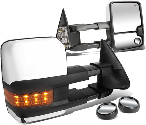 Replacement for Avalanche/Tahoe Powered Heated Manual Extendable Chrome Towing Side+Adjustable Corner Blind Spot Mirror