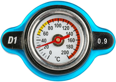 Mrcartool 0.9BAR Car Radiator Cap Cover with Temperature Gauge 0-200 ℃ Meter Industrial Aluminum (0.9BAR, Small Head)