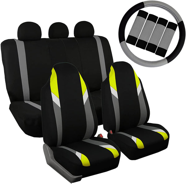 FH Group FB113113 Supreme Modernistic Seat Covers (Yellow) Full Set with Gift – Universal Fir for Cars, Trucks & SUVs