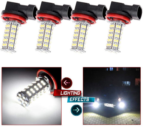 cciyu 4 Pack Xenon White H8 H11 68-SMD LED Bulbs Lamp Replacement fit for DRL or Fog Lights