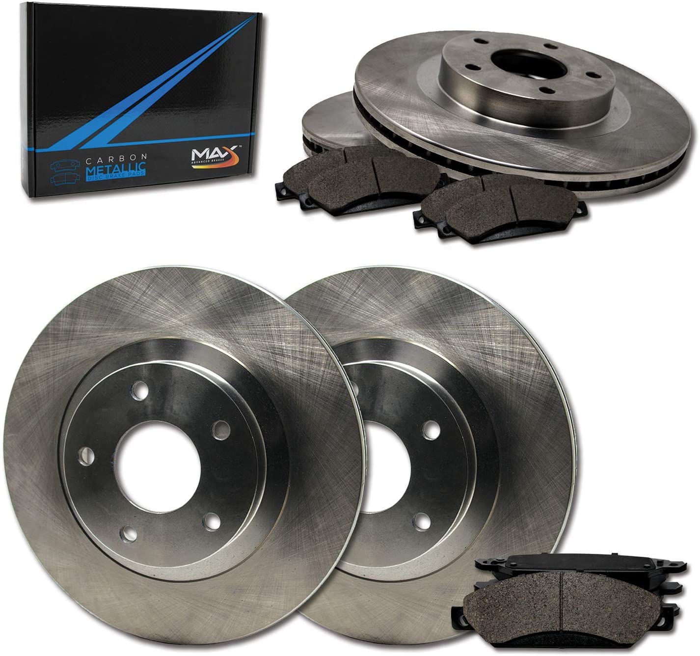 Max Brakes Front & Rear Premium Brake Kit [ OE Series Rotors + Metallic Pads ] TA044643 | Fits: 2014 14 2015 15 Toyota Corolla W/Rear Disc Brake