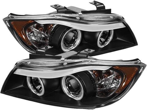 Spyder 5029652 BMW E90 3-Series 06-08 4DR Projector Headlights - CCFL Halo -Replaceable Eyebrow Bulb - Black- High H1 (Included) - Low H7 (Included)