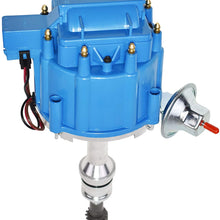 A-Team Performance Complete HEI Distributor 65K Coil 7500 RPM Compatible with Small Block Ford SBF 5.8 L 351W Windsor 8 Cylinder One Wire Installation Blue Cap (Blue)
