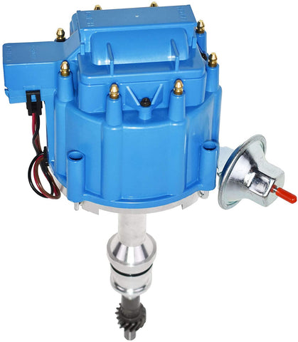 A-Team Performance Complete HEI Distributor 65K Coil 7500 RPM Compatible with Small Block Ford SBF 5.8 L 351W Windsor 8 Cylinder One Wire Installation Blue Cap