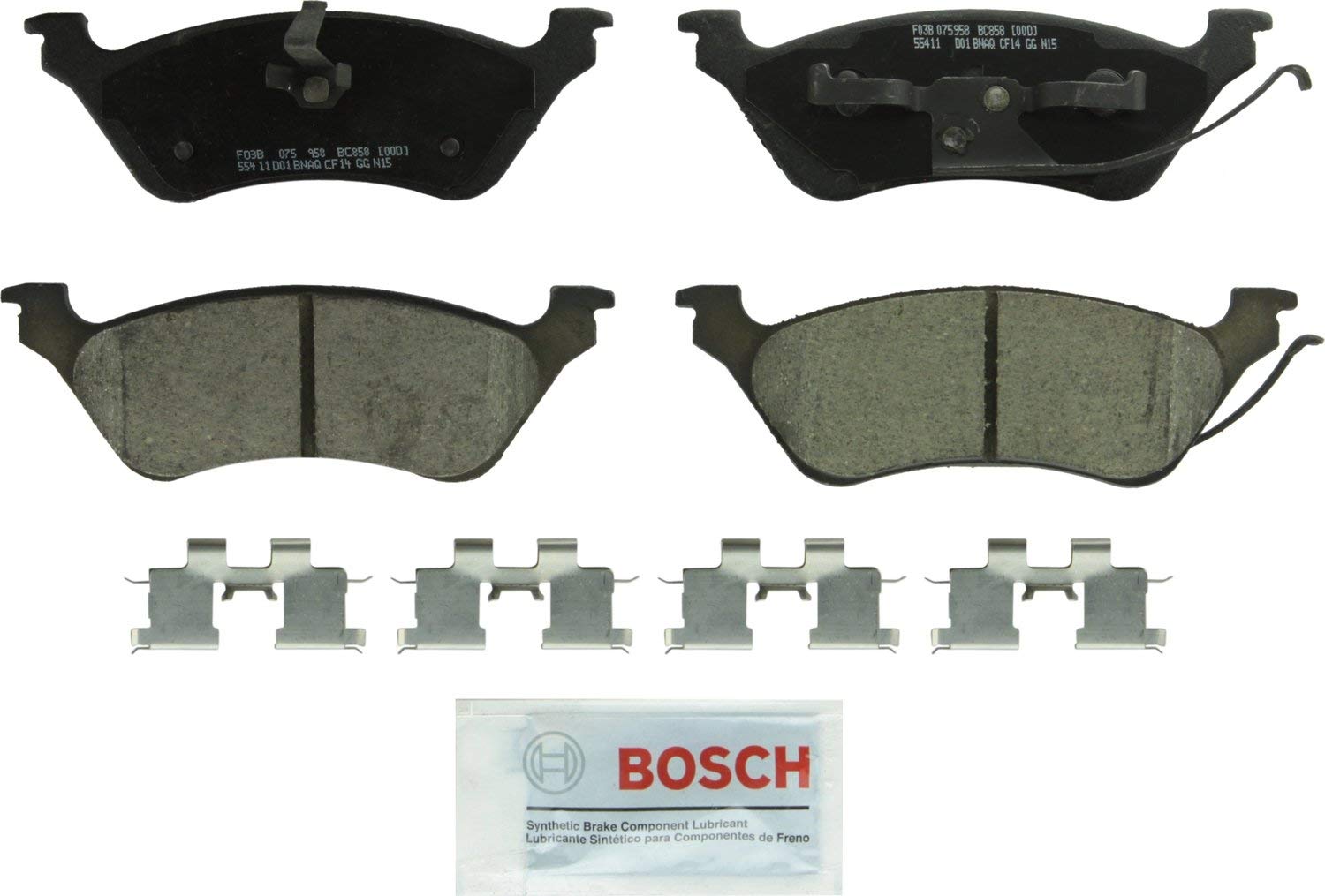 Bosch BC858 QuietCast Premium Ceramic Disc Brake Pad Set For Chrysler: 2001-2007 Town & Country, 2001-2003 Voyager; Dodge: 2001-2007 Caravan, 2001-2007 Grand Caravan; Rear