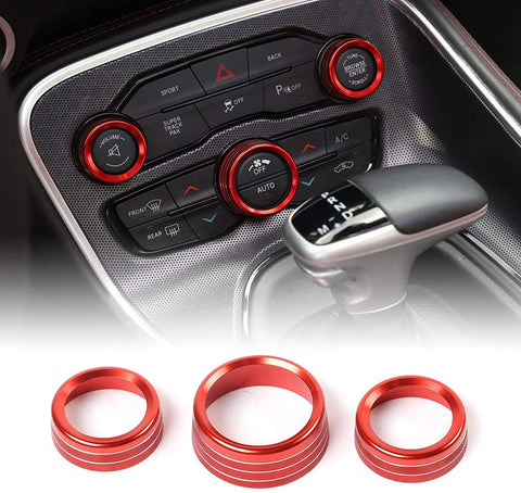 JeCar Audio Air Conditioner Button Trim Cover Aluminum Alloy Knob Cover for Dodge Challenger Charger 2015-2019, Red