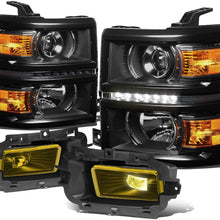 For Chevy Silverado 1500 Black Housing Amber Corner LED DRL Projector Headlight + Amber Lens Fog Light + Switch
