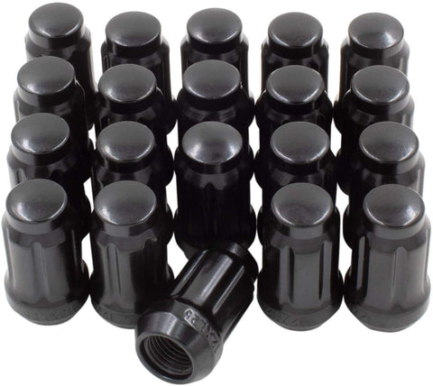 Wheel Accessories Parts Set of 20 1.38in Long Car Small Diameter Lug Nut Closed End Bulge Acorn 6 Spline with Key (M12x1.5, Black)