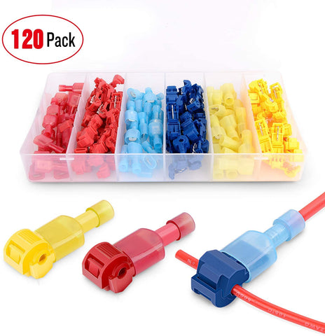 Nilight 50031R 240PCS 240 Pcs/120 Pairs Splice Wire Terminals T-Tap Self-Stripping with Nylon Fully Insulated Male Quick Disconnects Kit, 2 Years Warranty