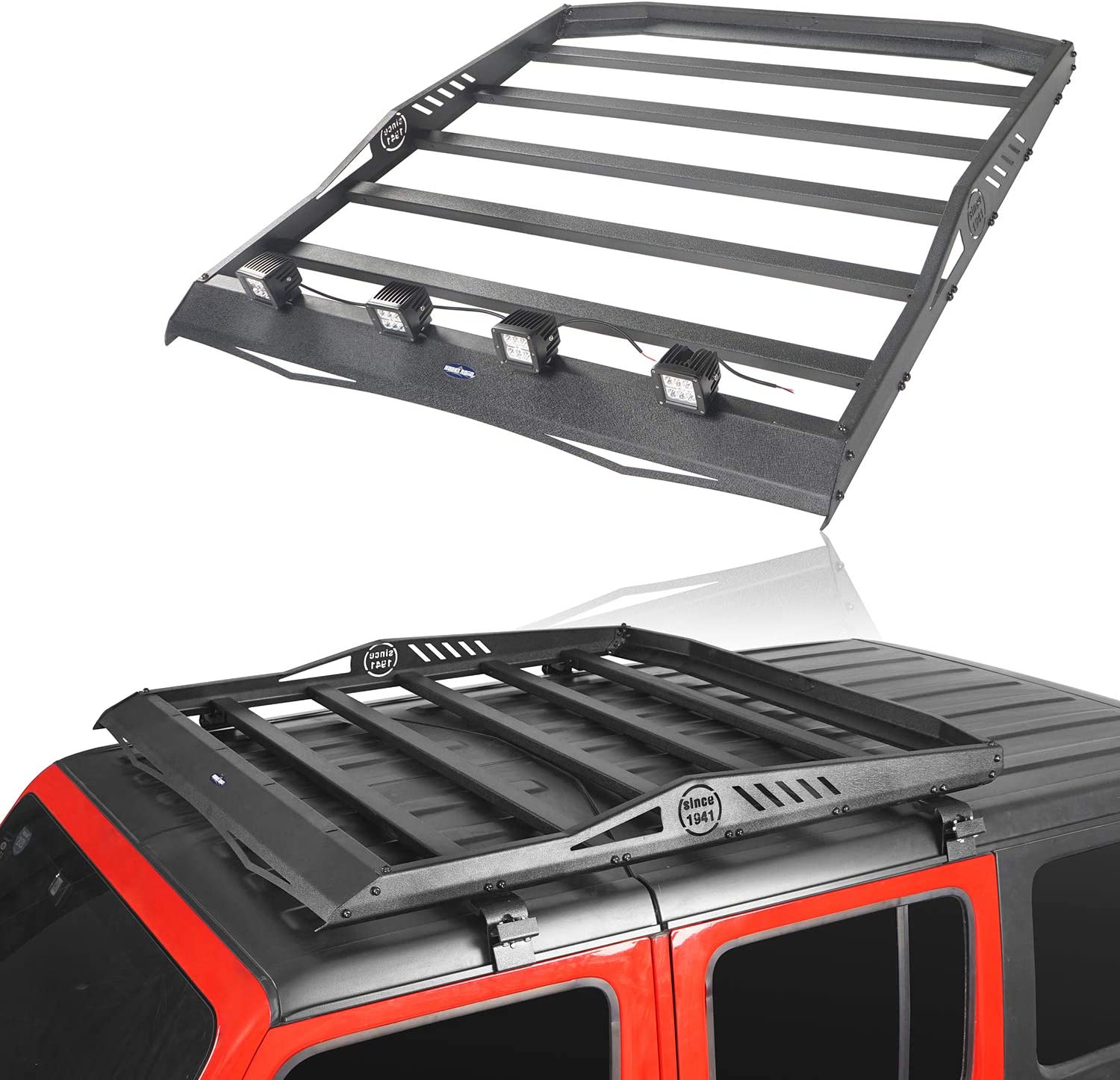 Hooke Road Top Roof Rack Basket Cargo Carrier Crossbar Compatible with Jeep Wrangler JL 2018-2021 | Gladiator JT 2020 2021 2/4 Doors