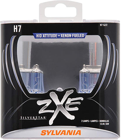 SYLVANIA - H7 (64210) SilverStar zXe High Performance Halogen Headlight Bulb - Headlight & Fog Light, Bright White Light Output, HID Attitude, Xenon Fueled Technology (Contains 2 Bulbs)