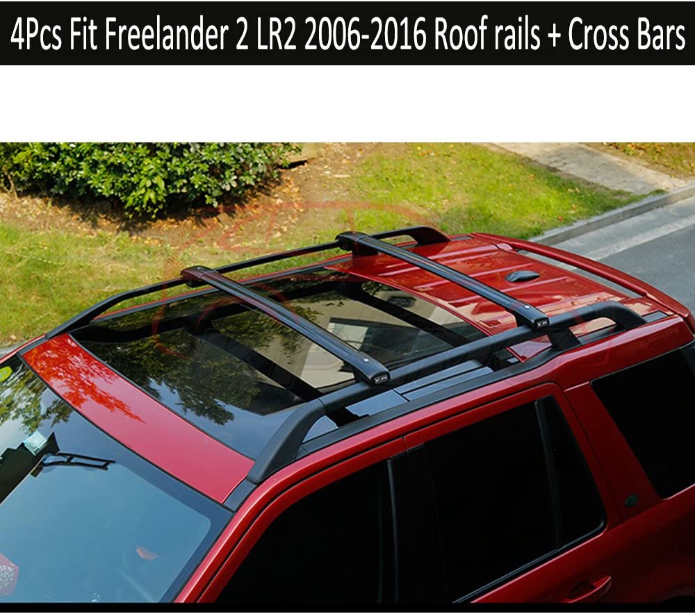 KPGDG Fit for Land Rover Freelander 2 LR2 2006-2016 4Pcs Aluminium Roof Rail Roof Rack Cross Bars Crossbar - Black