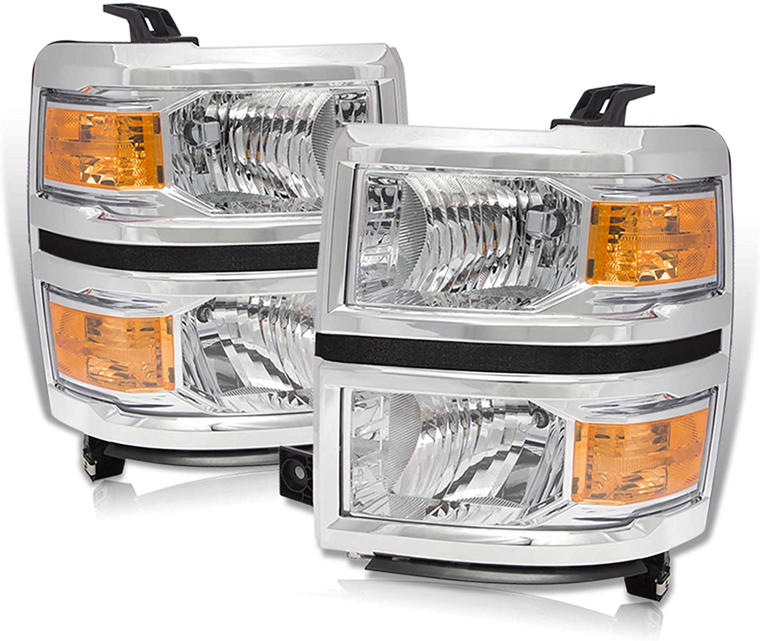 For 14-16 Chevy Silverado 1500 Clear Pair Headlights Headlamps Amber Signal Reflector Lamps