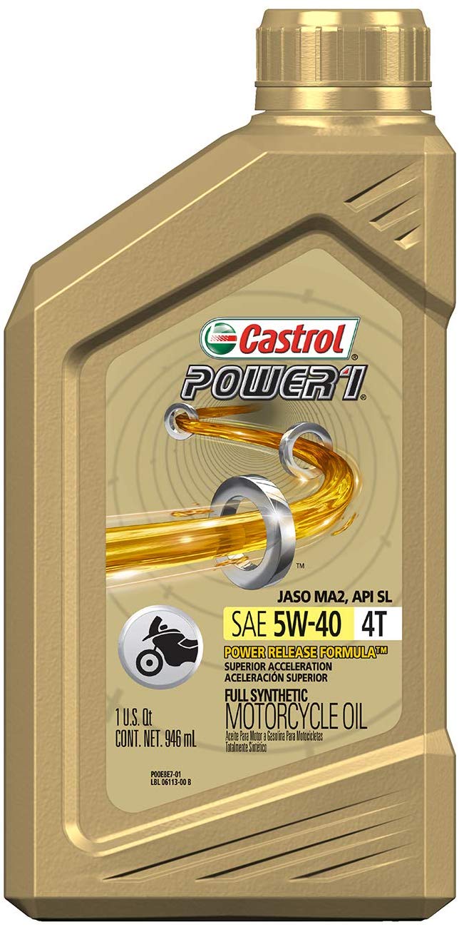 Castrol 06113 Power1 4T 5W-40 Synthetic Motorcycle Oil, 1 Quart Bottle, 6 Pack