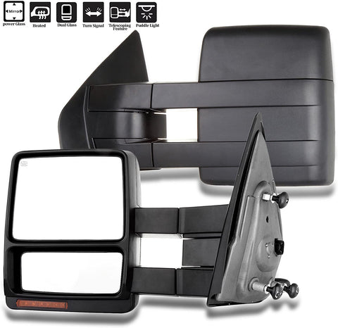 AUTOMUTO Tow Mirrors Fit for 2007-2014 For Ford F-150 Pickup Truck Left Driver and Right Passenger Side Towing Mirrors Power Heated Turn Signal Heated Puddle Light Black Housing