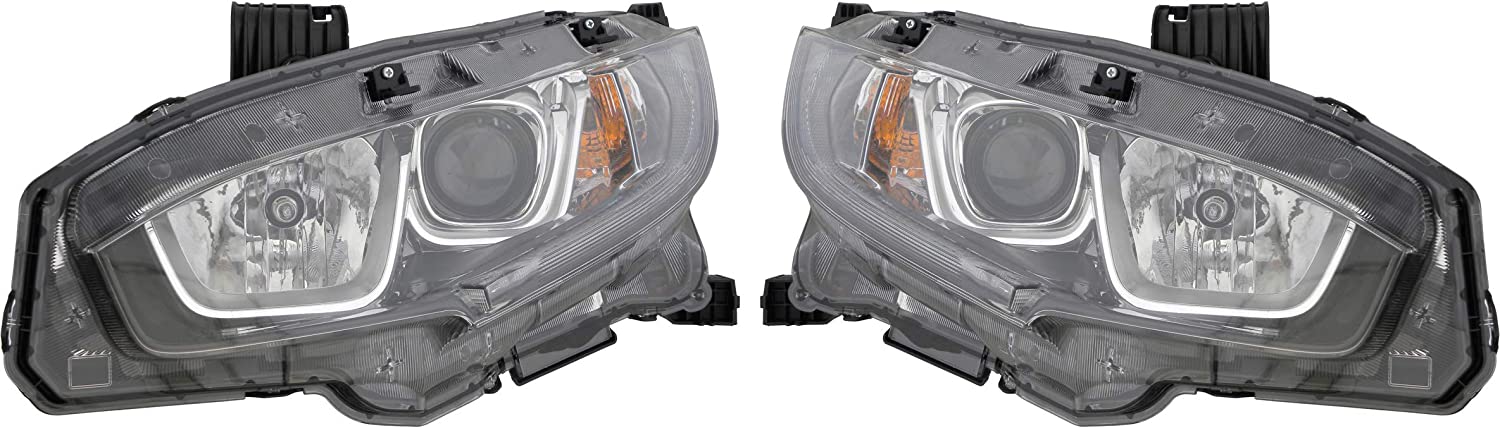 Epic Lighting OE Fitment Replacement Headlights Assemblies Compatible with 2016-2017 Honda Civic [HO2502173 HO2503173 33150TBAA01 33100TBAA01] Left Driver & Right Passenger Sides Pair
