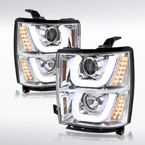 Autozensation For Chevy Silverado Halo LED Signal Projector Headlights Chrome